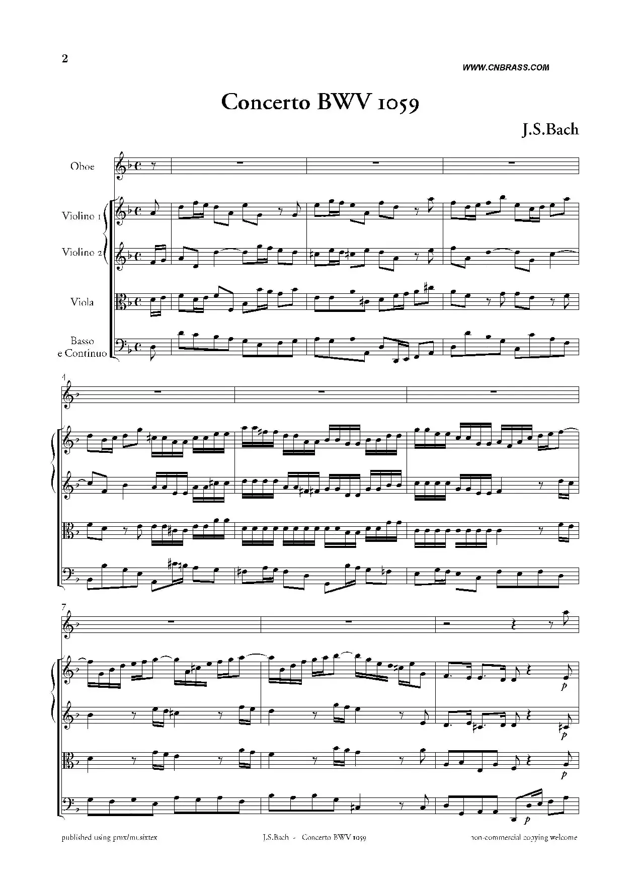 Concerto BWV 1059（双簧管与弦乐D小调协奏曲）