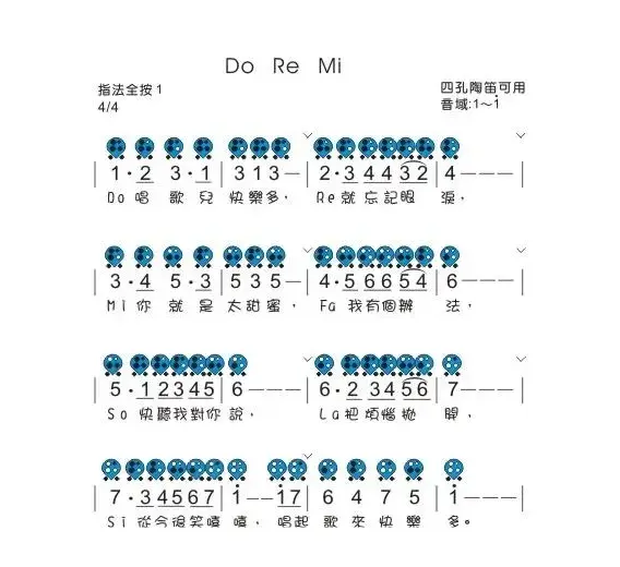 DO RE MI（六孔陶笛谱）