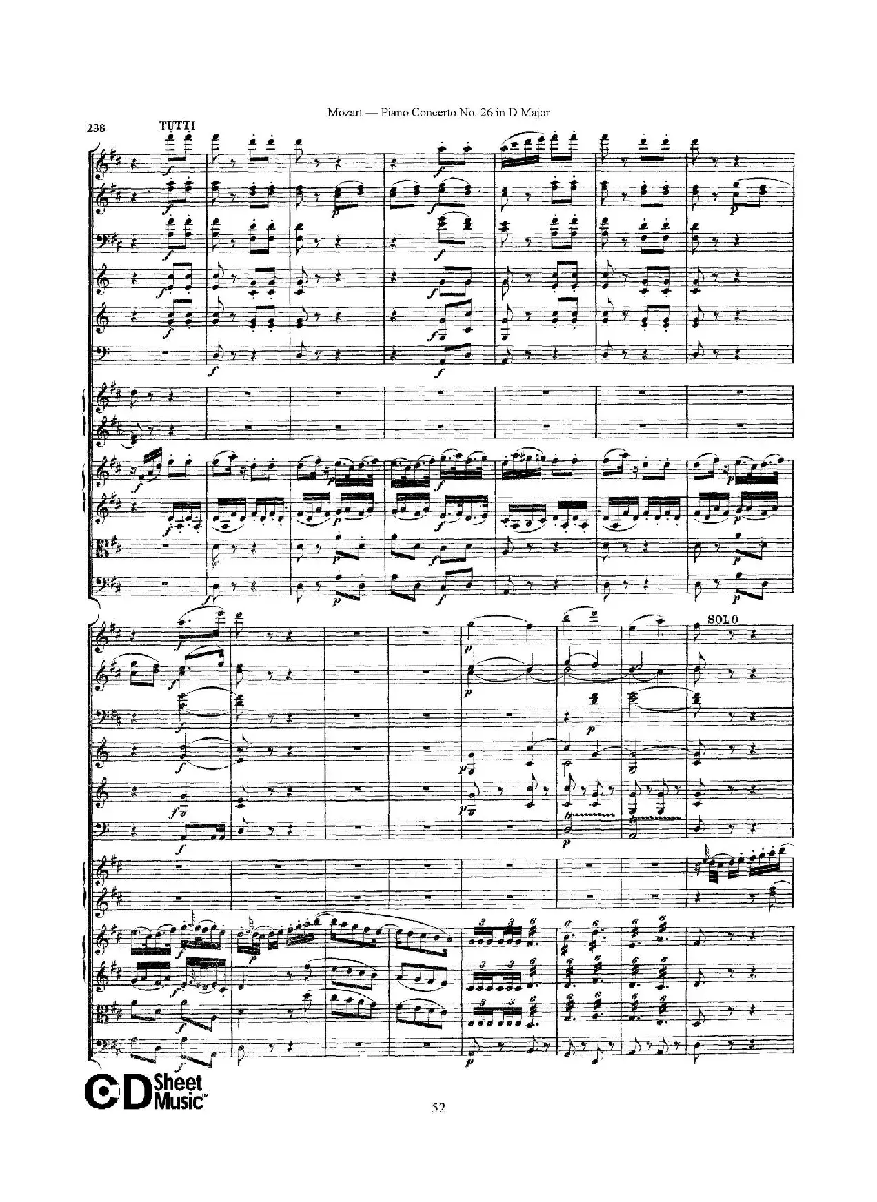 Piano Concerto No.26 in D Major  K.537（D大调第二十六钢琴协奏曲总谱）