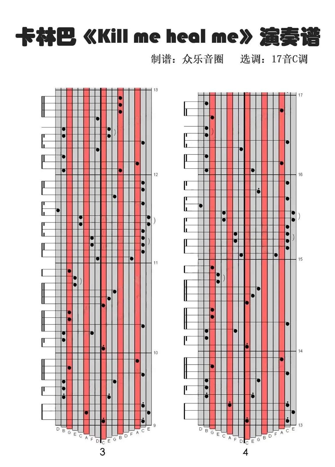 kill me heal me（拇指琴卡林巴琴演奏谱）