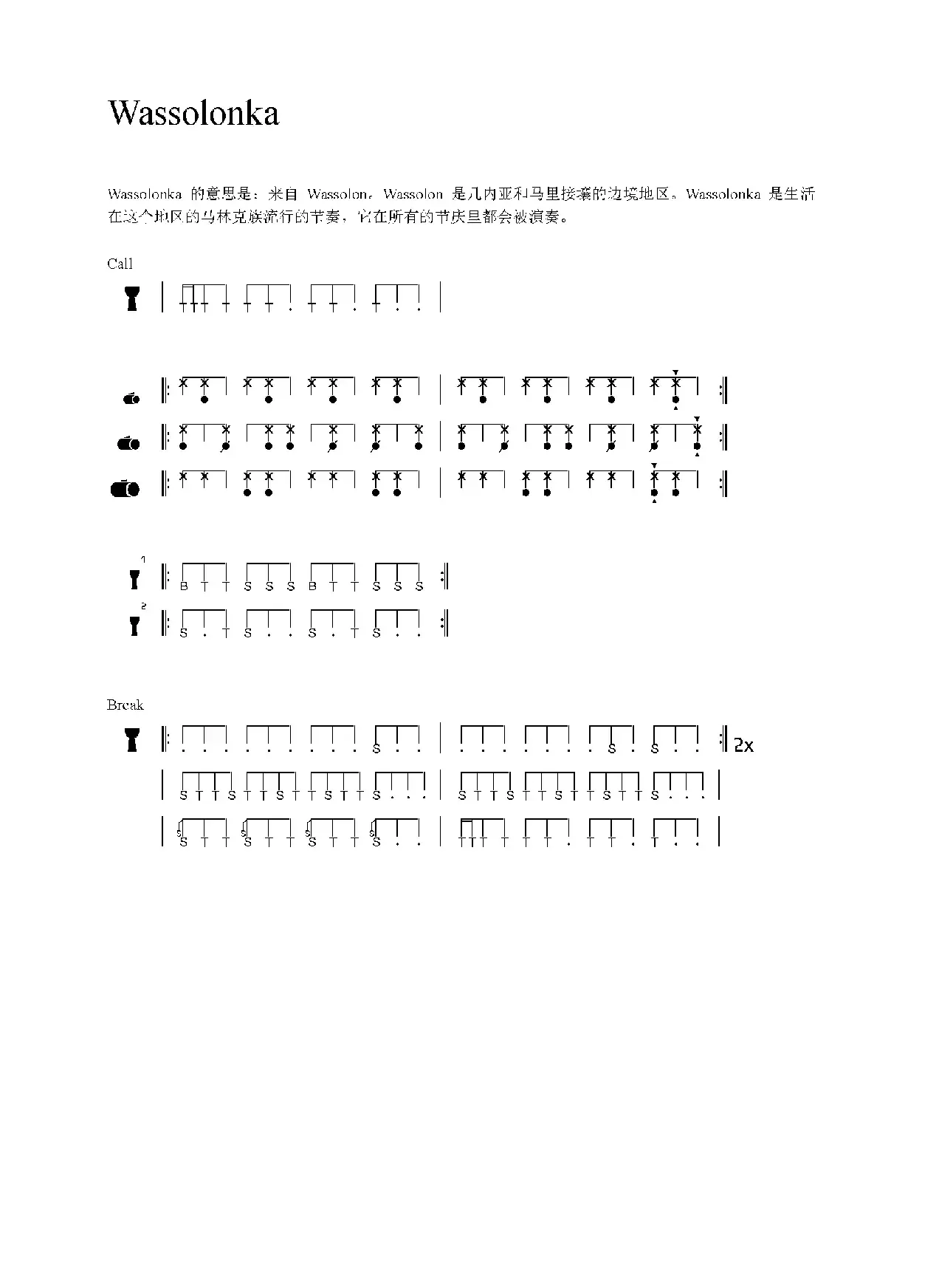 Wassolonka（非洲手鼓谱）