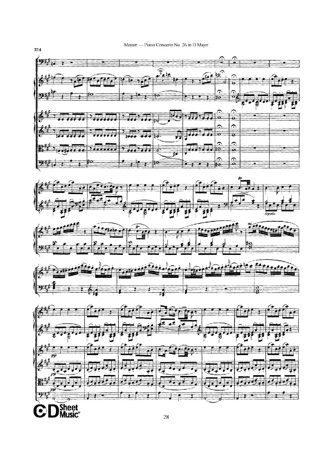 Piano Concerto No.26 in D Major  K.537（D大调第二十六钢琴协奏曲总谱）