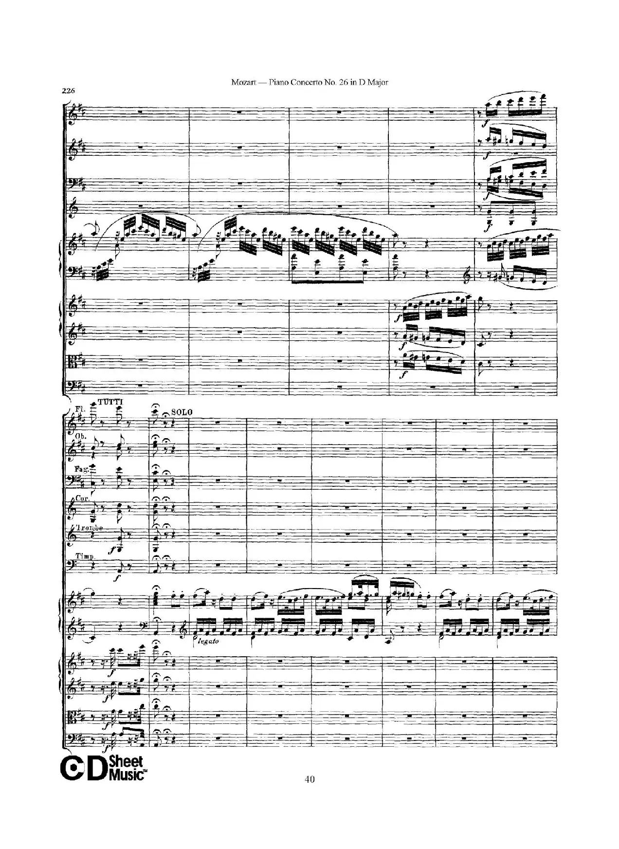 Piano Concerto No.26 in D Major  K.537（D大调第二十六钢琴协奏曲总谱）