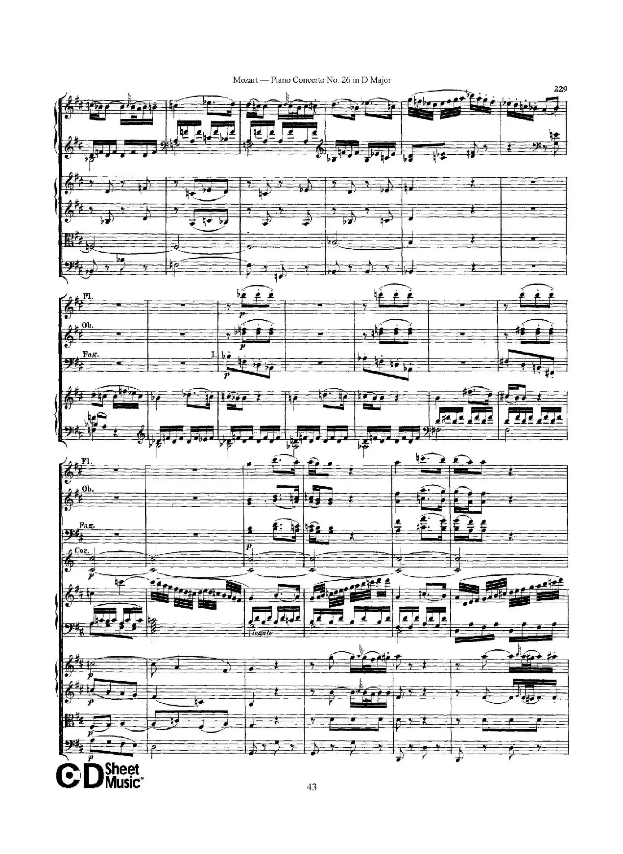 Piano Concerto No.26 in D Major  K.537（D大调第二十六钢琴协奏曲总谱）