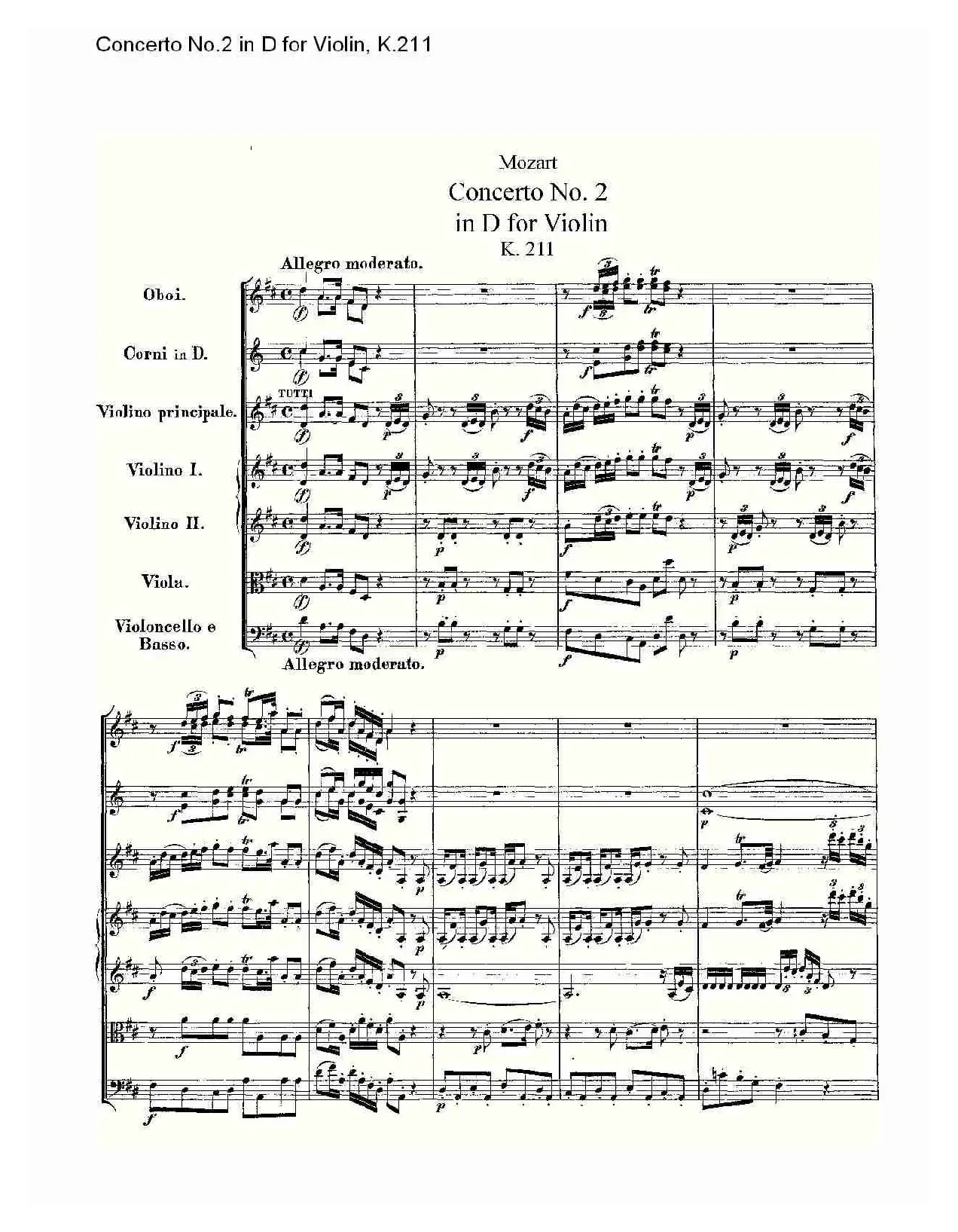 Concerto No.2 in D for Violin, K.211（D调小提琴第二协奏曲, ）