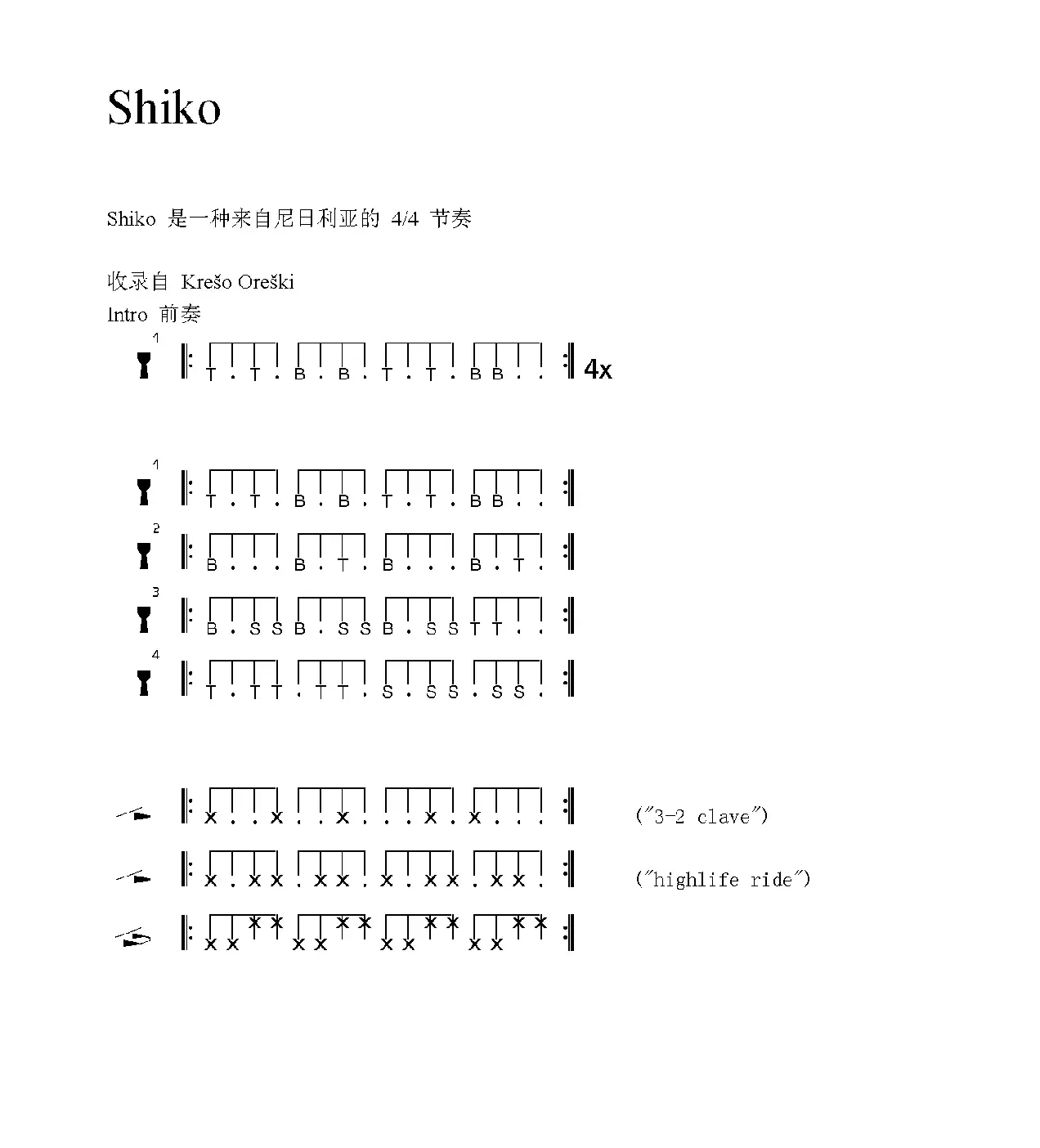 Shiko（非洲手鼓谱）