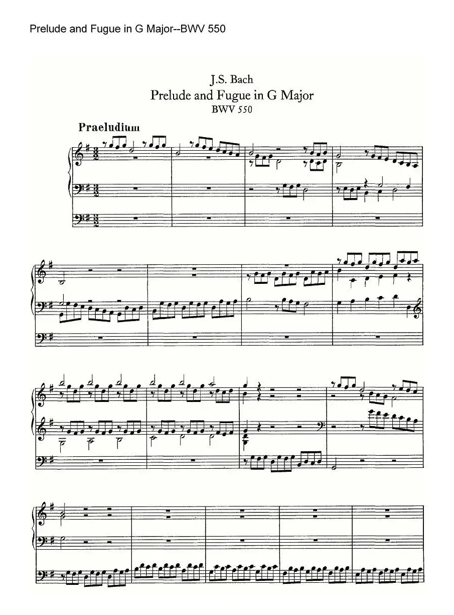 Prelude and Fugue in G Major--BWV 550（管风琴谱）