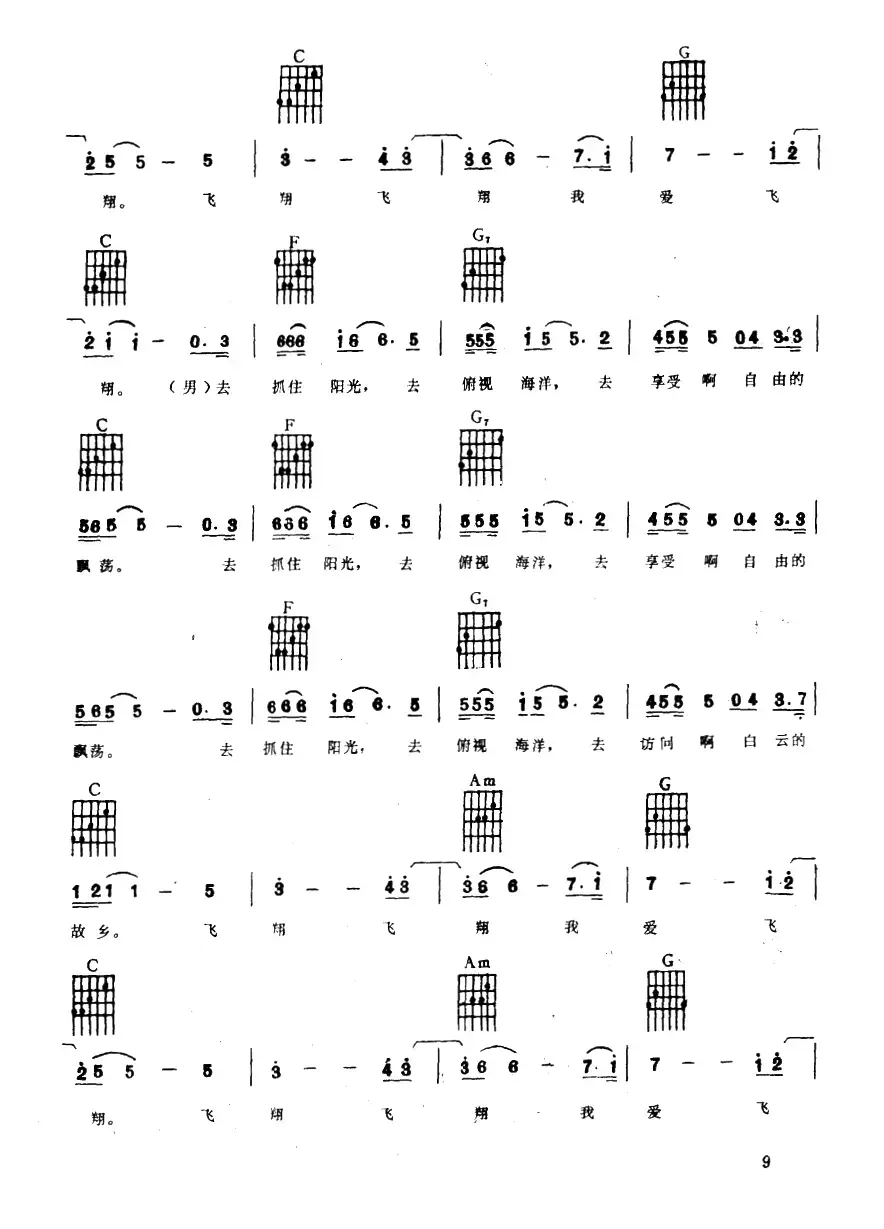 飞翔 飞翔 我飞翔（电子琴吉他弹唱谱）