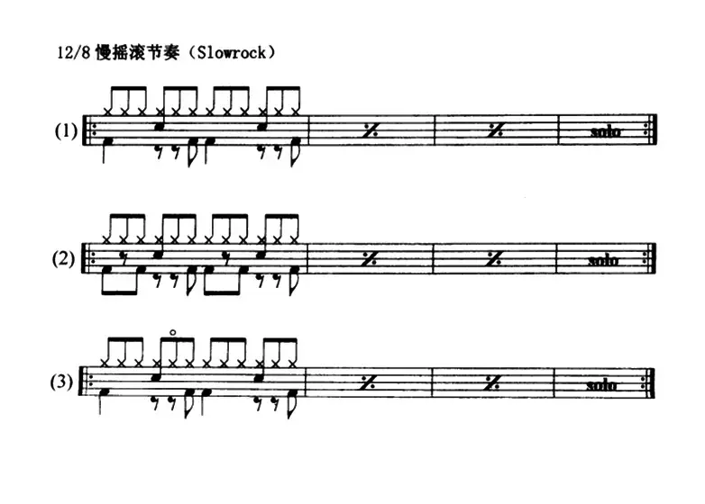 6条架子鼓12/8慢摇滚节奏型(Slowrock)练习
