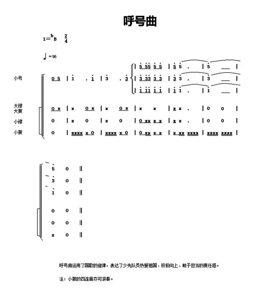 中国少年先锋队鼓号谱：8、呼号曲 