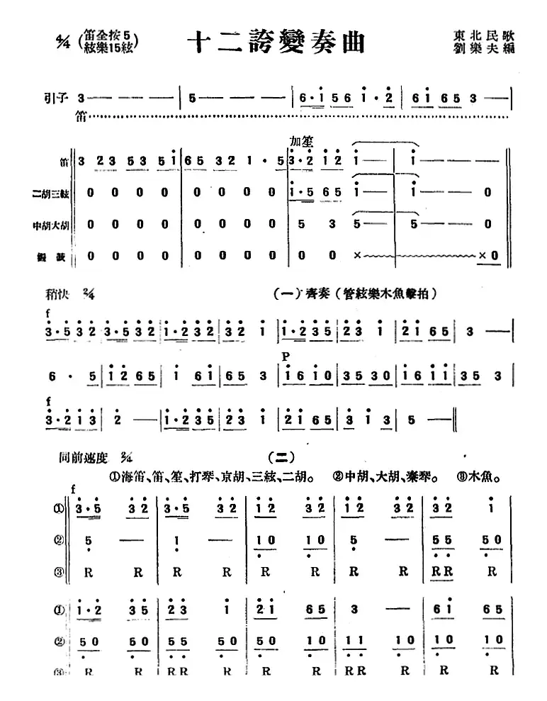 十二夸变奏曲（民乐合奏总谱）