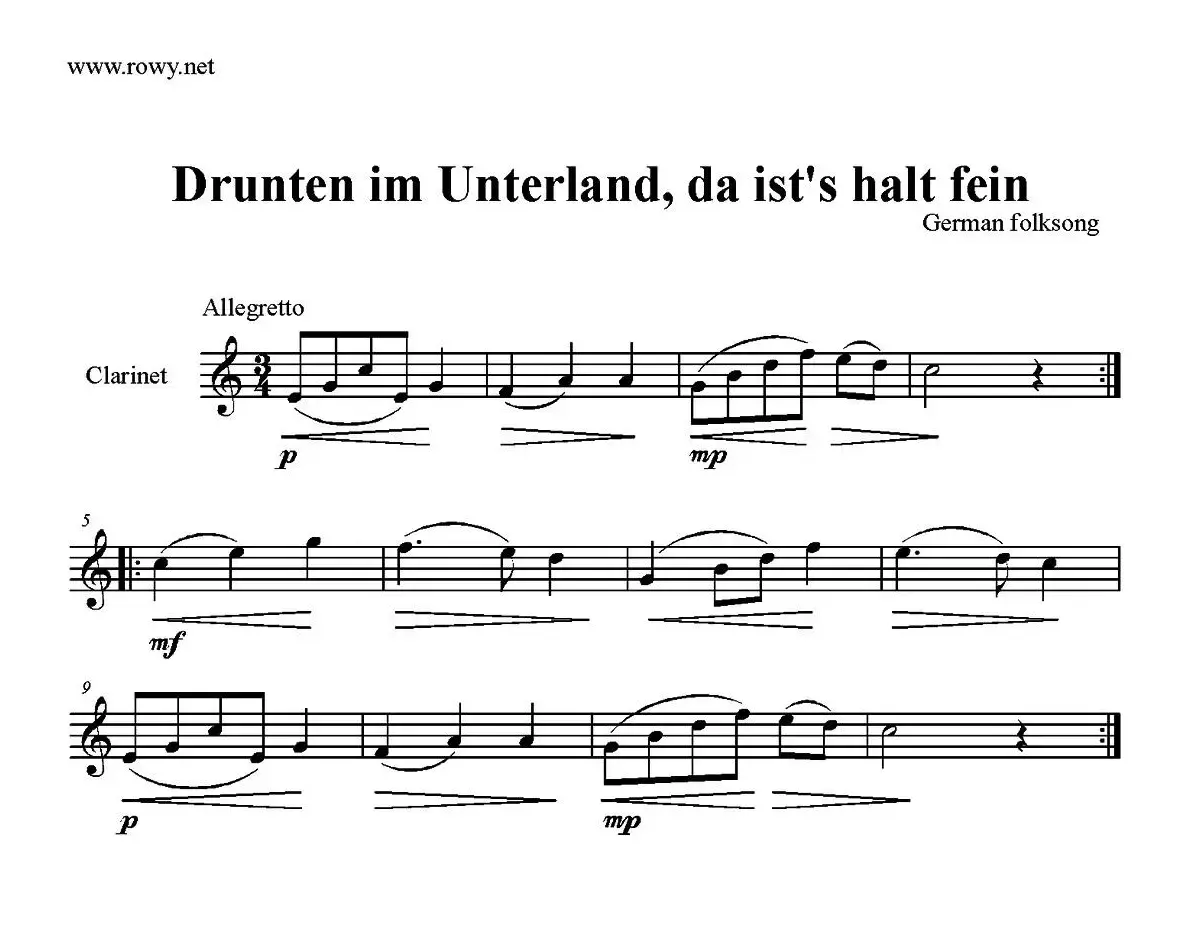 Drunten im Unterland,da ist's halt fein（单簧管）