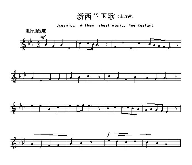 各国国歌主旋律：新西兰（Oceanica Anthem sheet music:New Zeala）