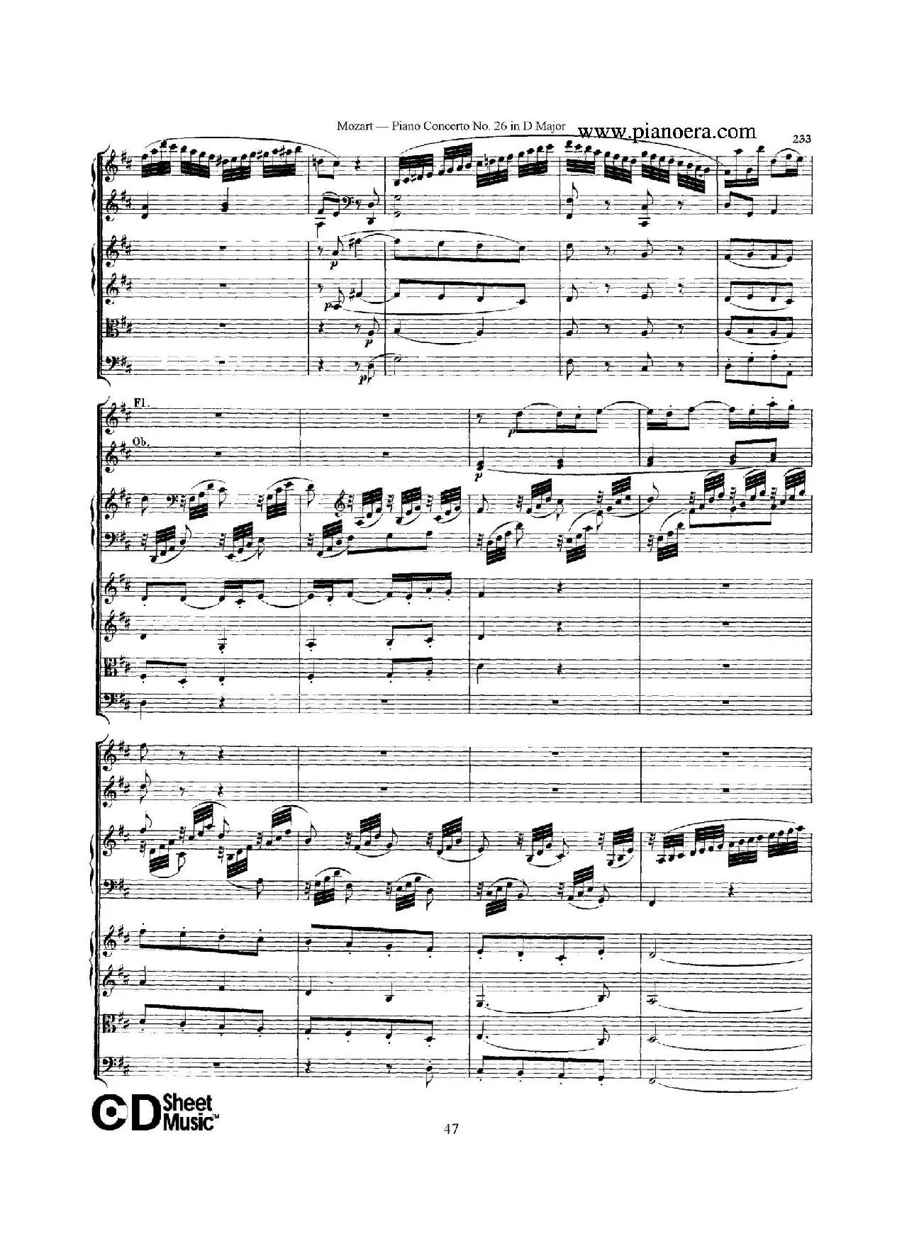 Piano Concerto No.26 in D Major  K.537（D大调第二十六钢琴协奏曲总谱）